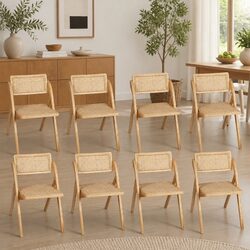 Durable Foldable Dining Chairs Set of 8 in Natural