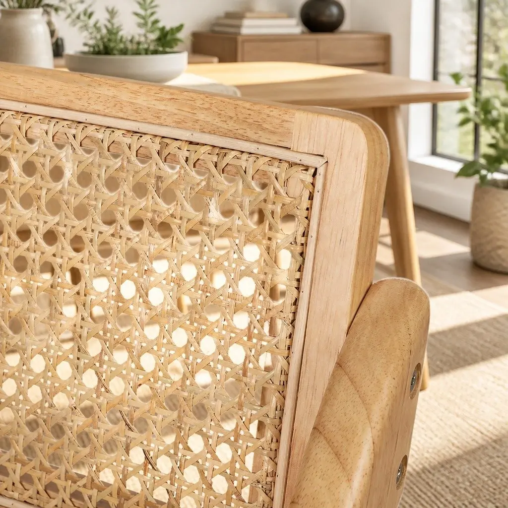 Foldable Dining Chairs Rubber Wood Rattan Natural 8 Piece