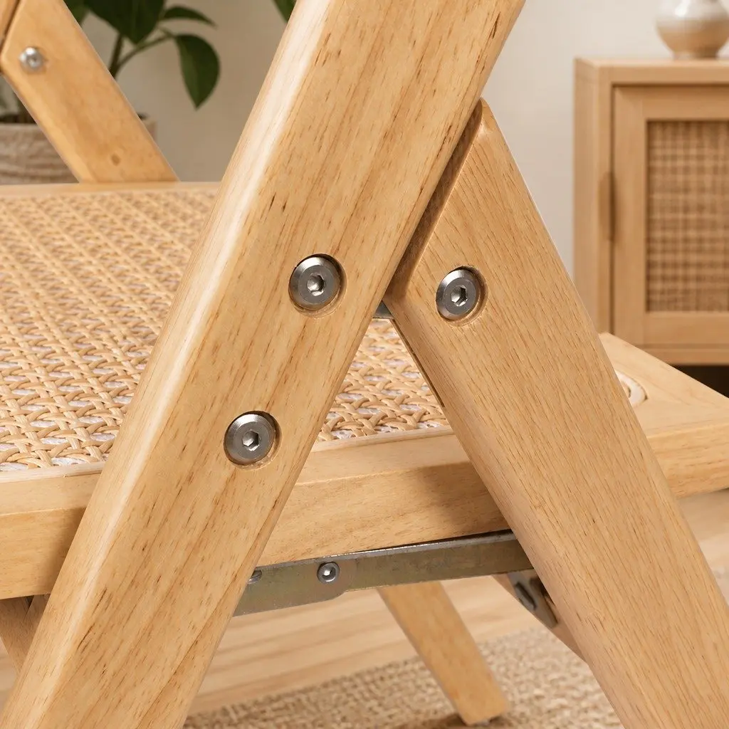 Foldable Dining Chairs Rubber Wood Rattan Natural 8 Piece