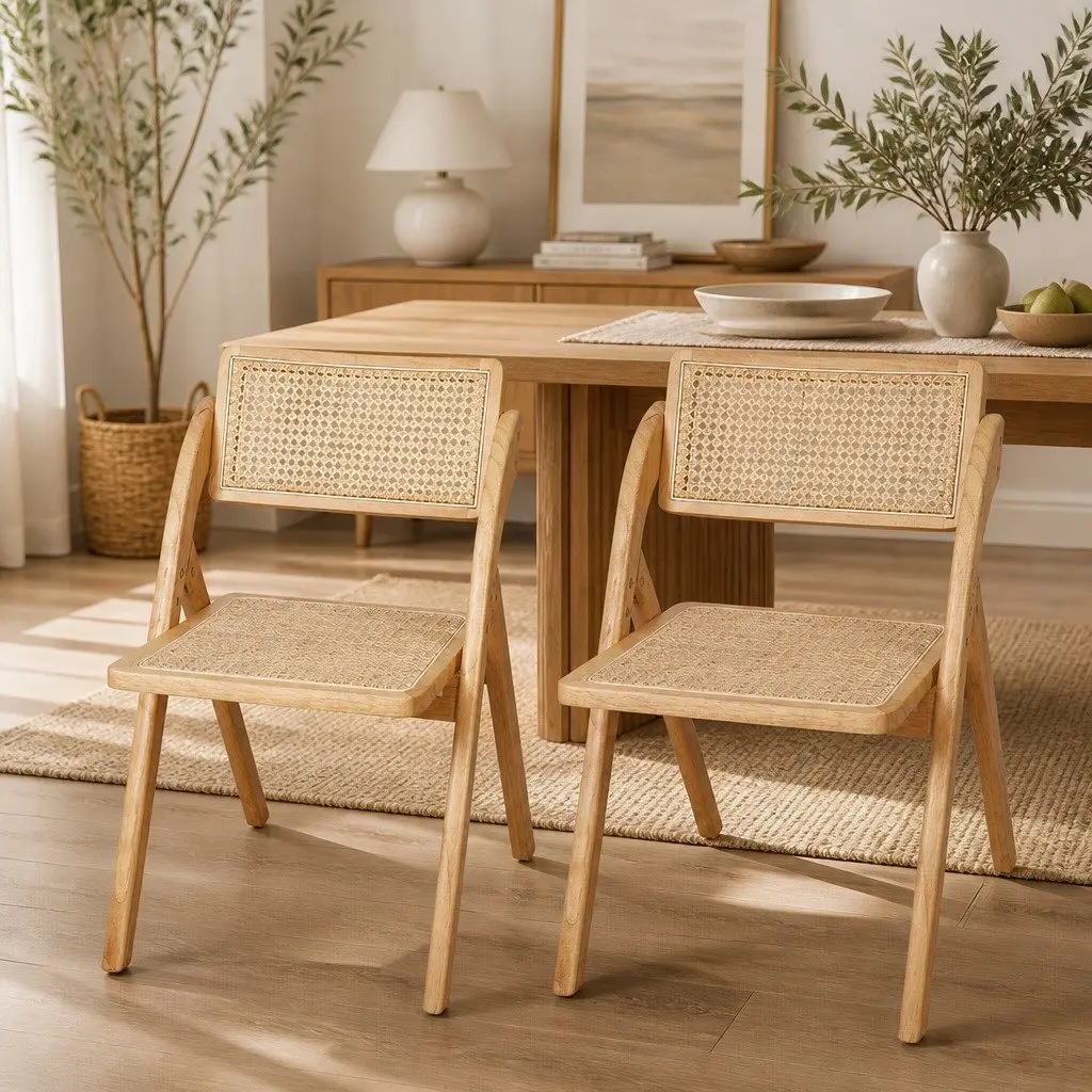 Set of 2 Foldable Wooden Dining Chairs for Comfort