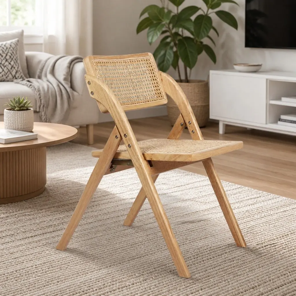 Set of 2 Foldable Wooden Dining Chairs for Comfort