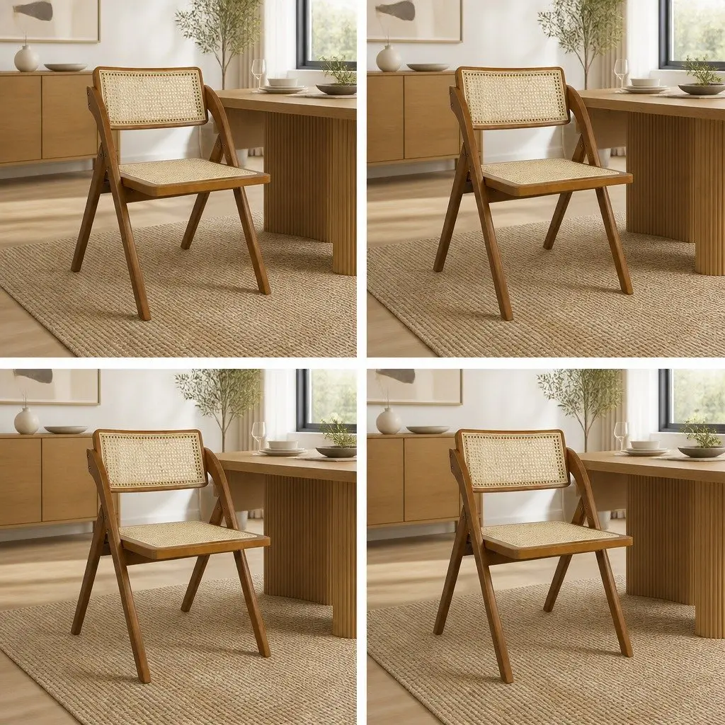 Foldable Rattan Dining Chairs Set of 4