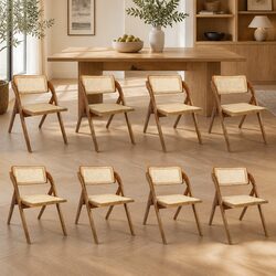 Durable Foldable Rattan Dining Chairs Set of 8 - Walnut Finish