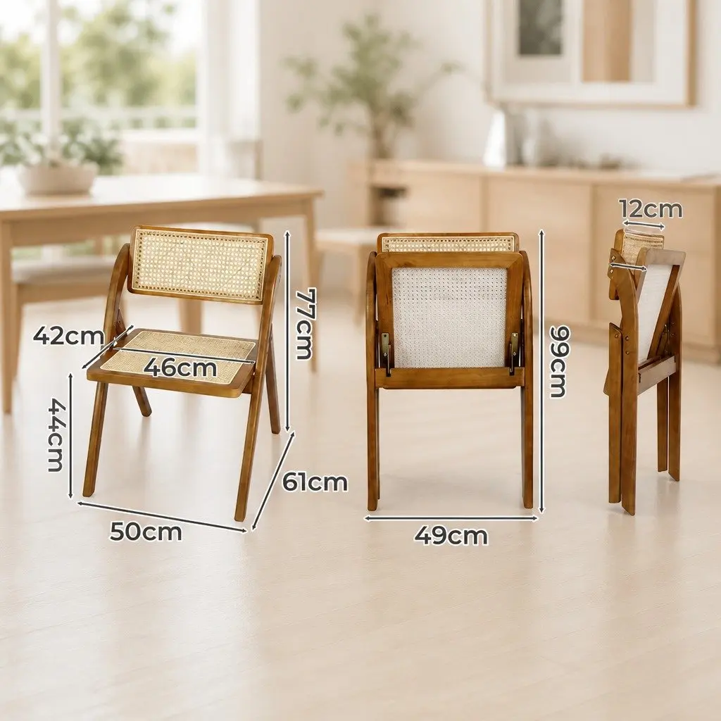 Foldable Rattan Dining Chairs Set of 8 Walnut Wood Frame Lounge Seating