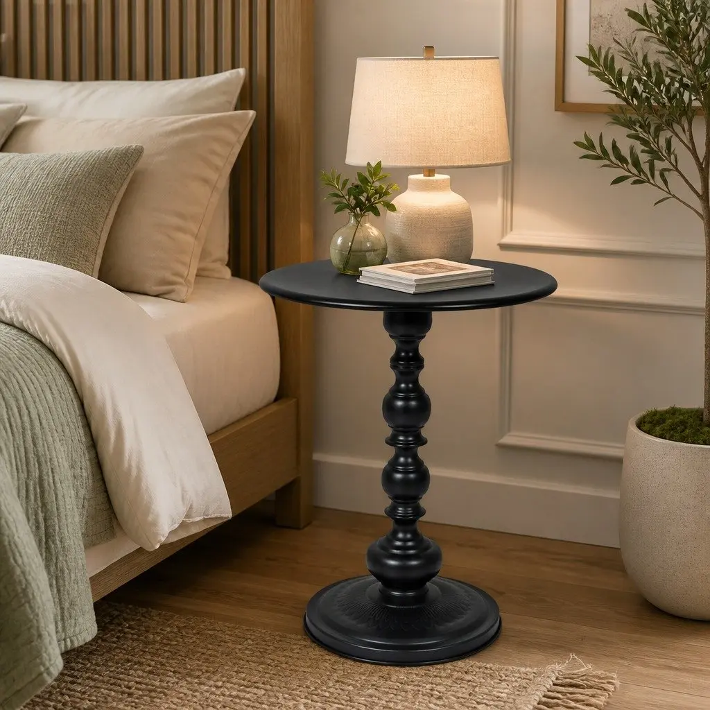 Vintage Black Metal Round Side Table for Indoor/Outdoor