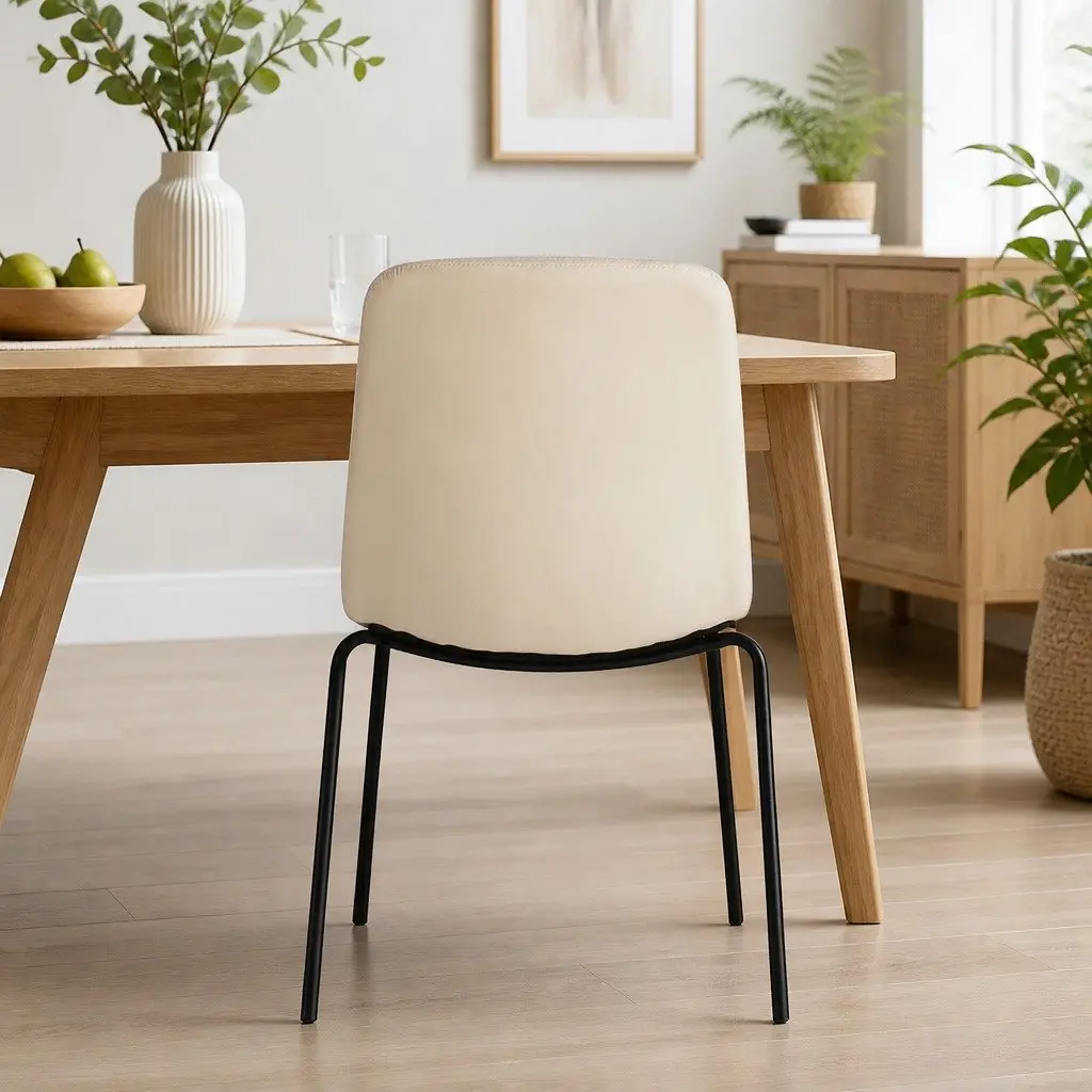 Stackable Dining Chairs PU Leather Steel Frame Beige 8 Piece