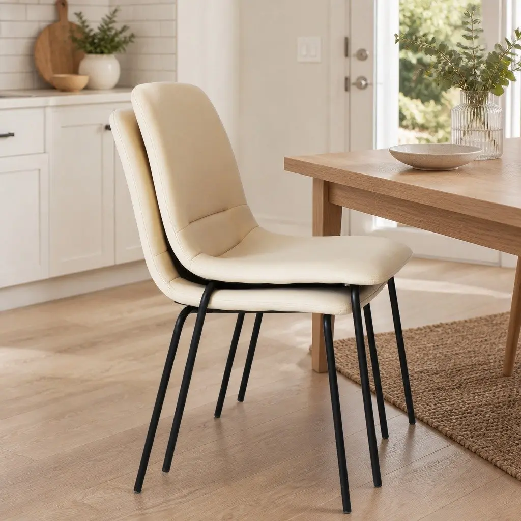 Stackable Dining Chairs Set of 4 in Beige
