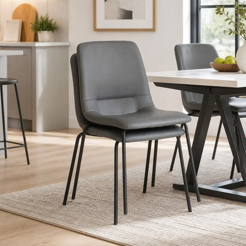 Stackable Dining Chair in Grey PU Leather