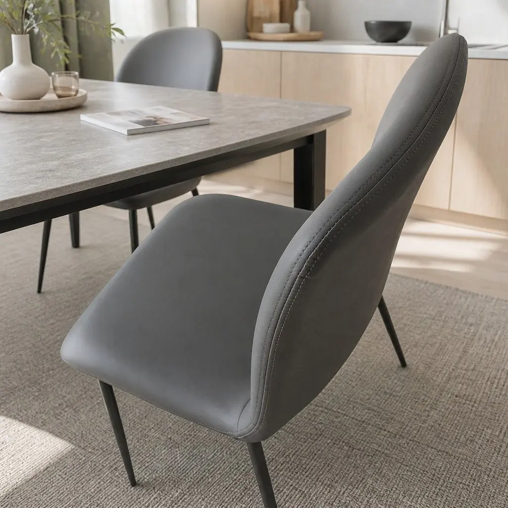 Stackable Dining Chair in Grey PU Leather