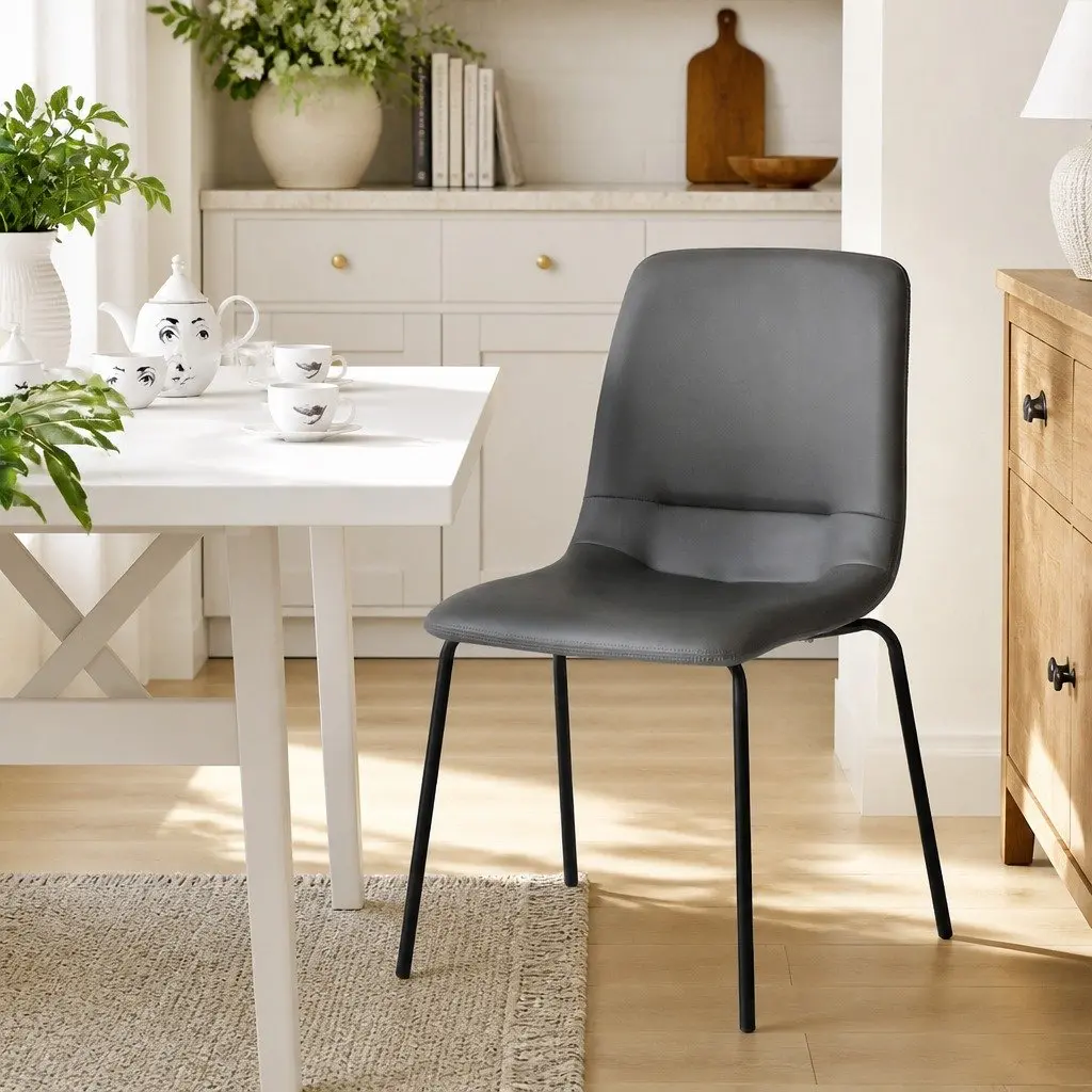 Stackable Dining Chair in Grey PU Leather