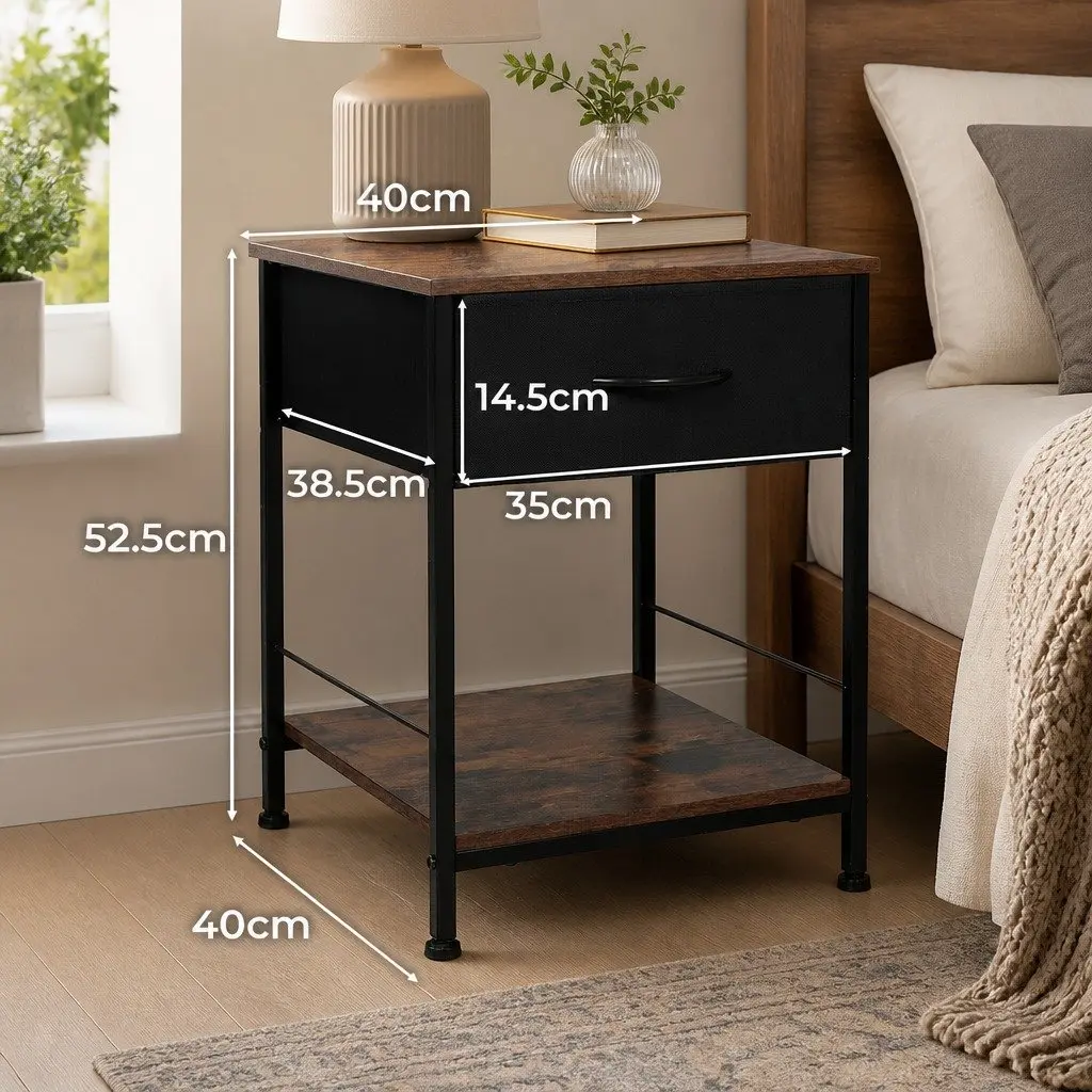 Metal Frame Bedside Table with MDF Top and Drawer
