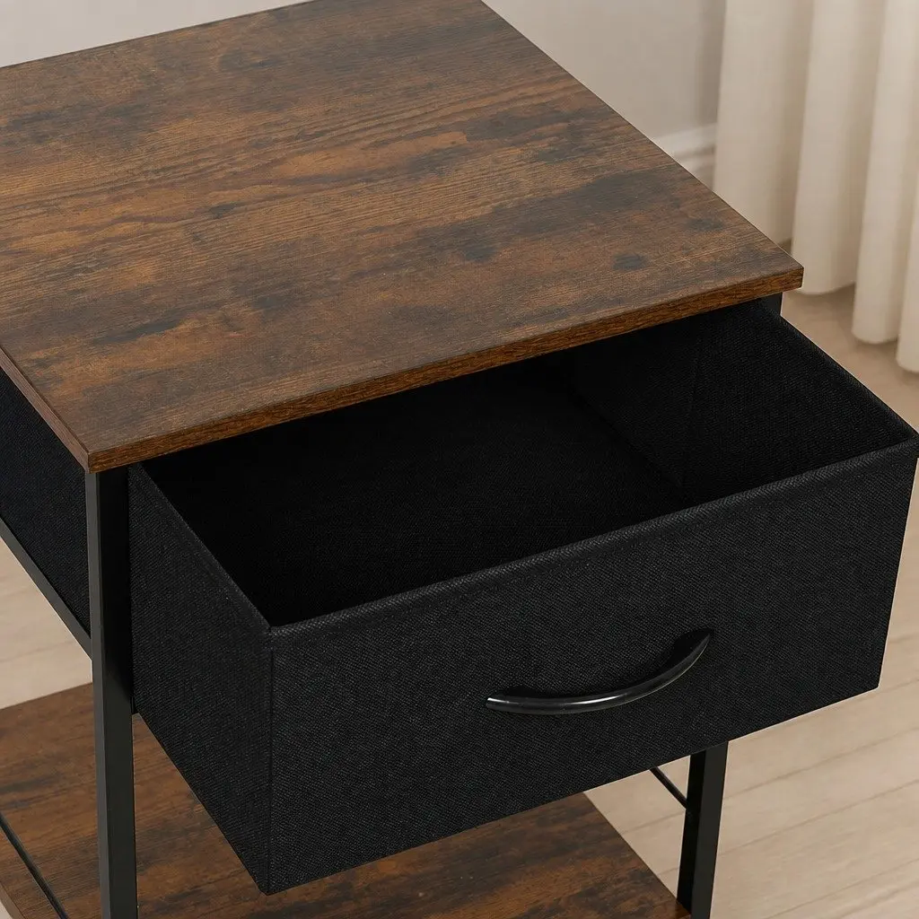 Metal Frame Bedside Table with MDF Top and Drawer