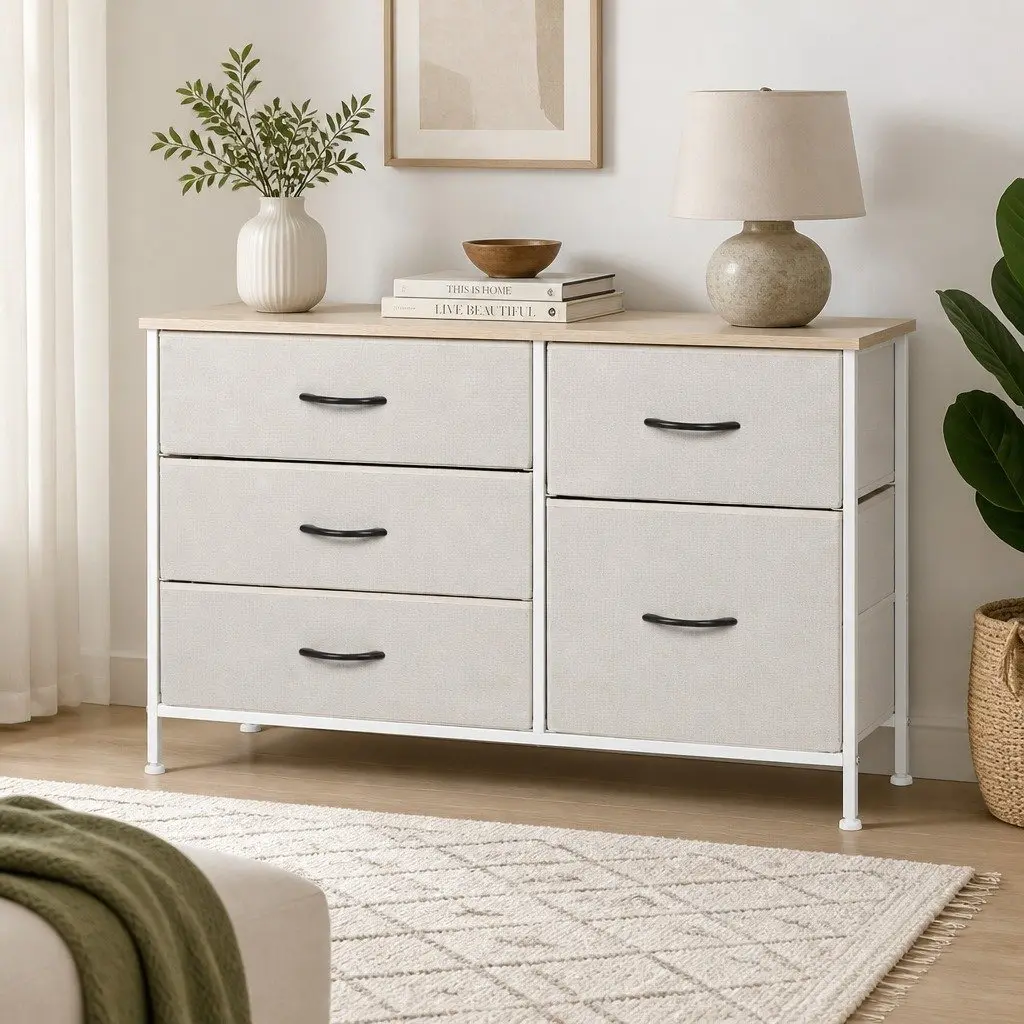 Beige Storage Cabinet Tower with Smooth Drawers