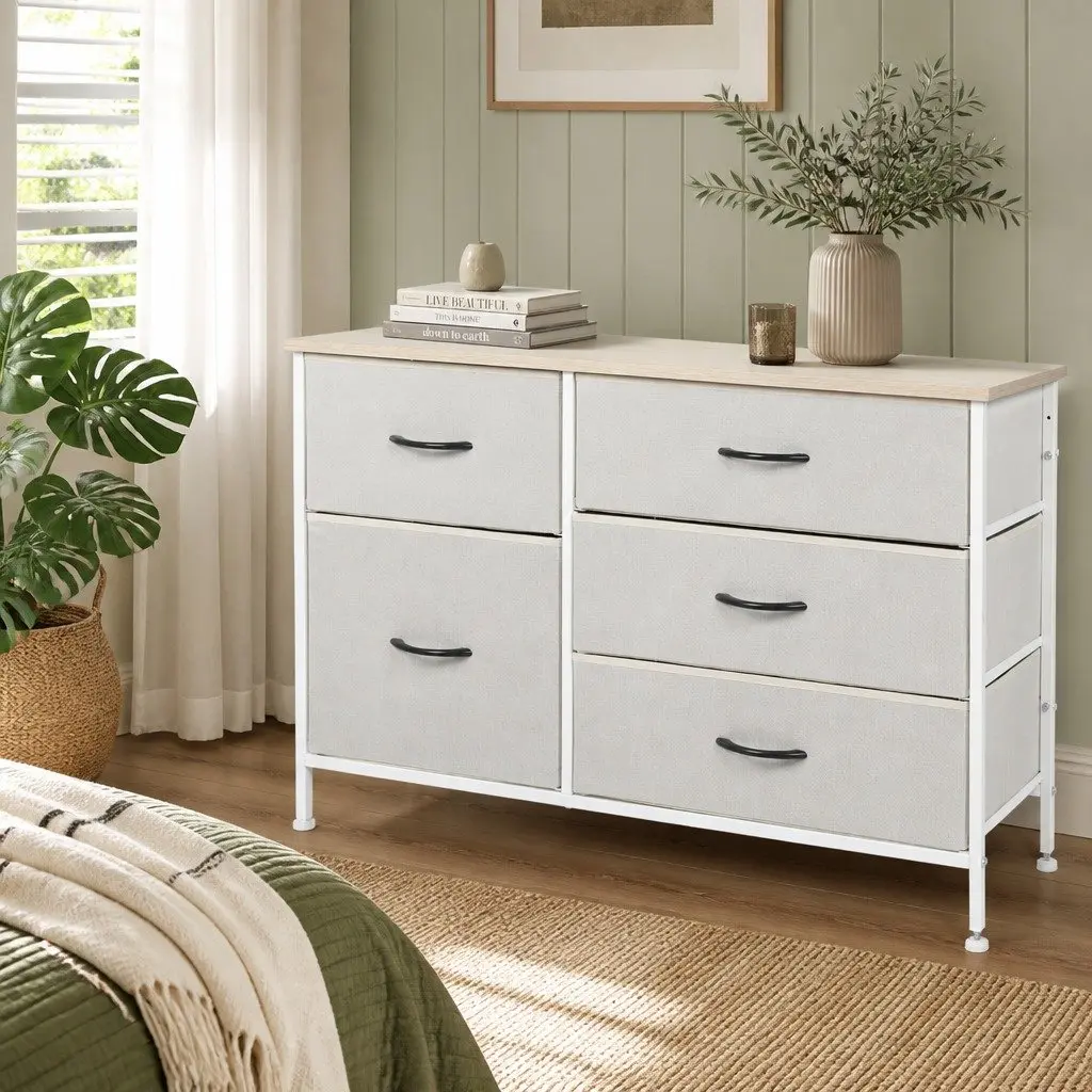 Beige Storage Cabinet Tower with Smooth Drawers
