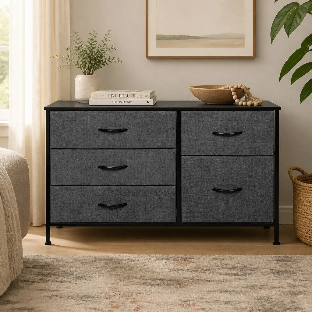 Storage Cabinet Tower Chest of Drawers MDF Steel Grey