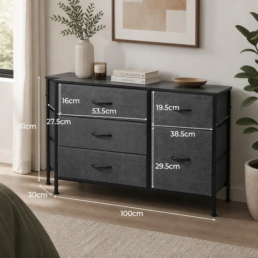 Storage Cabinet Tower Chest of Drawers MDF Steel Grey