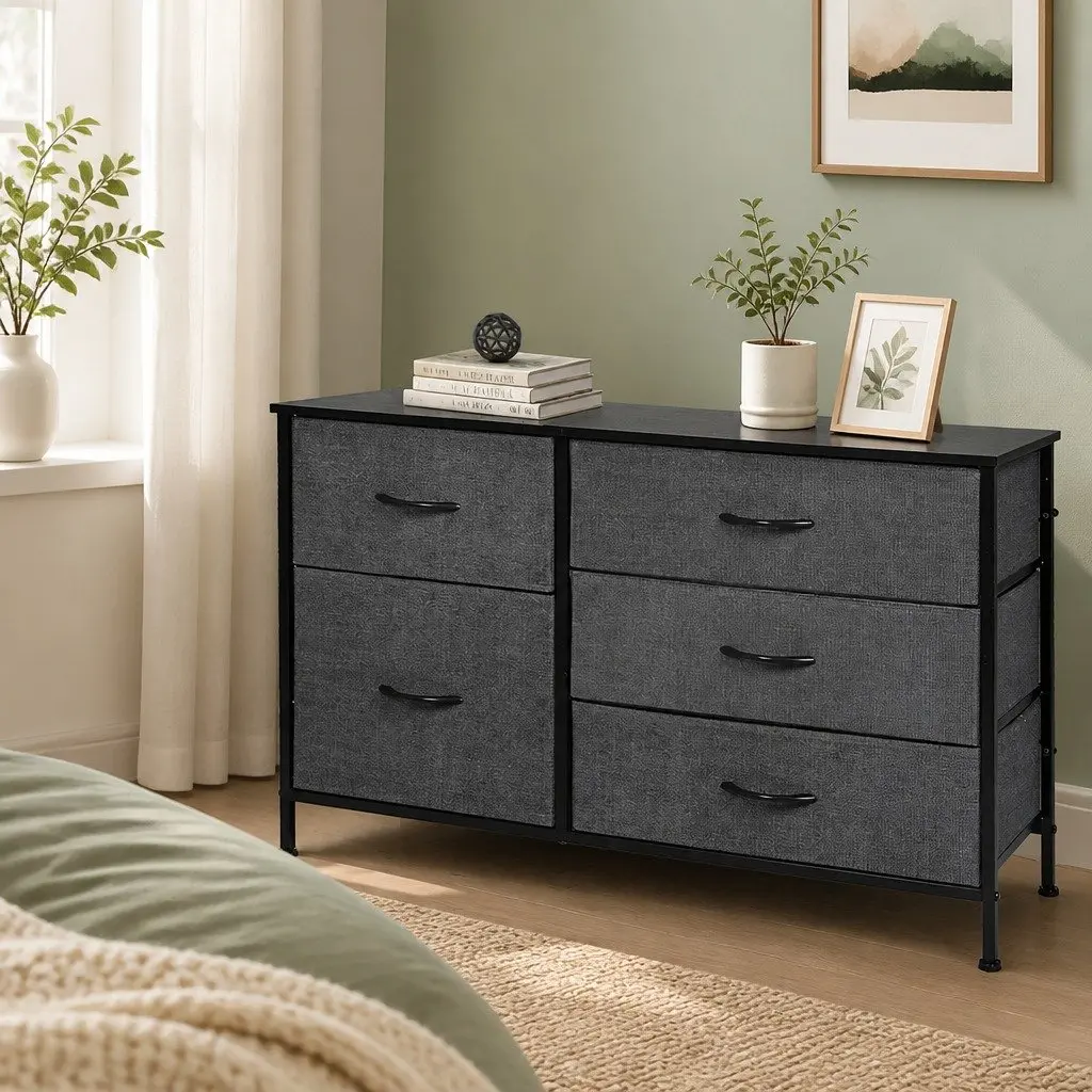 Storage Cabinet Tower Chest of Drawers MDF Steel Grey