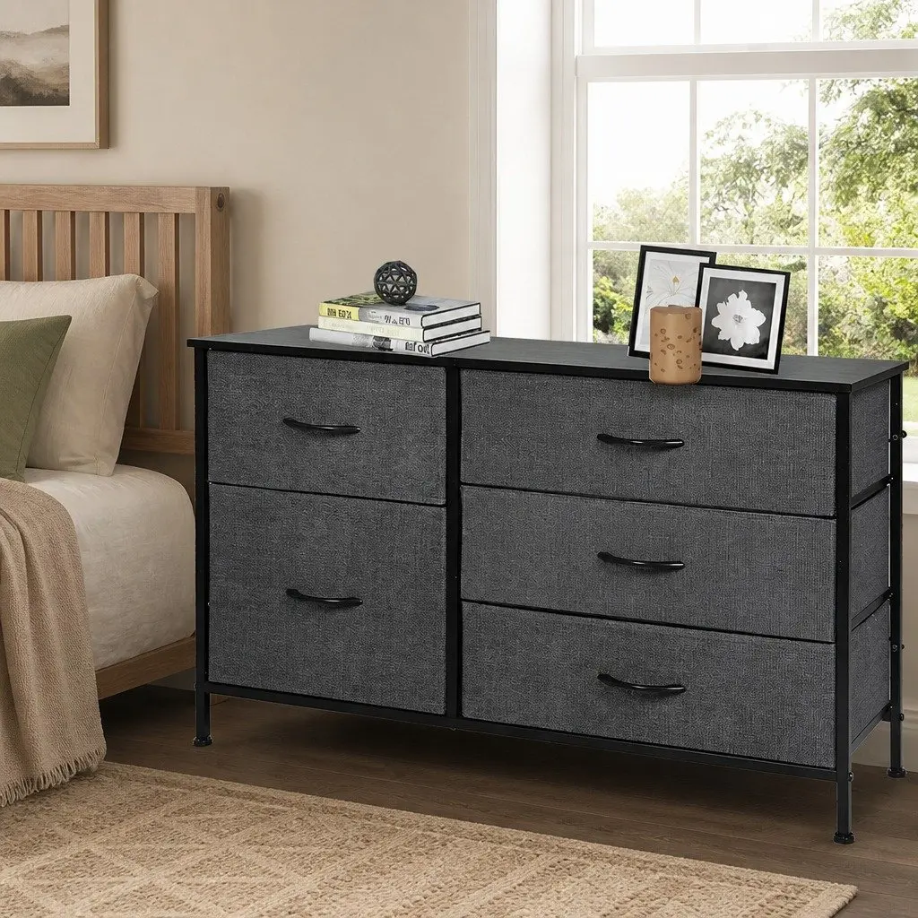 Storage Cabinet Tower Chest of Drawers MDF Steel Grey