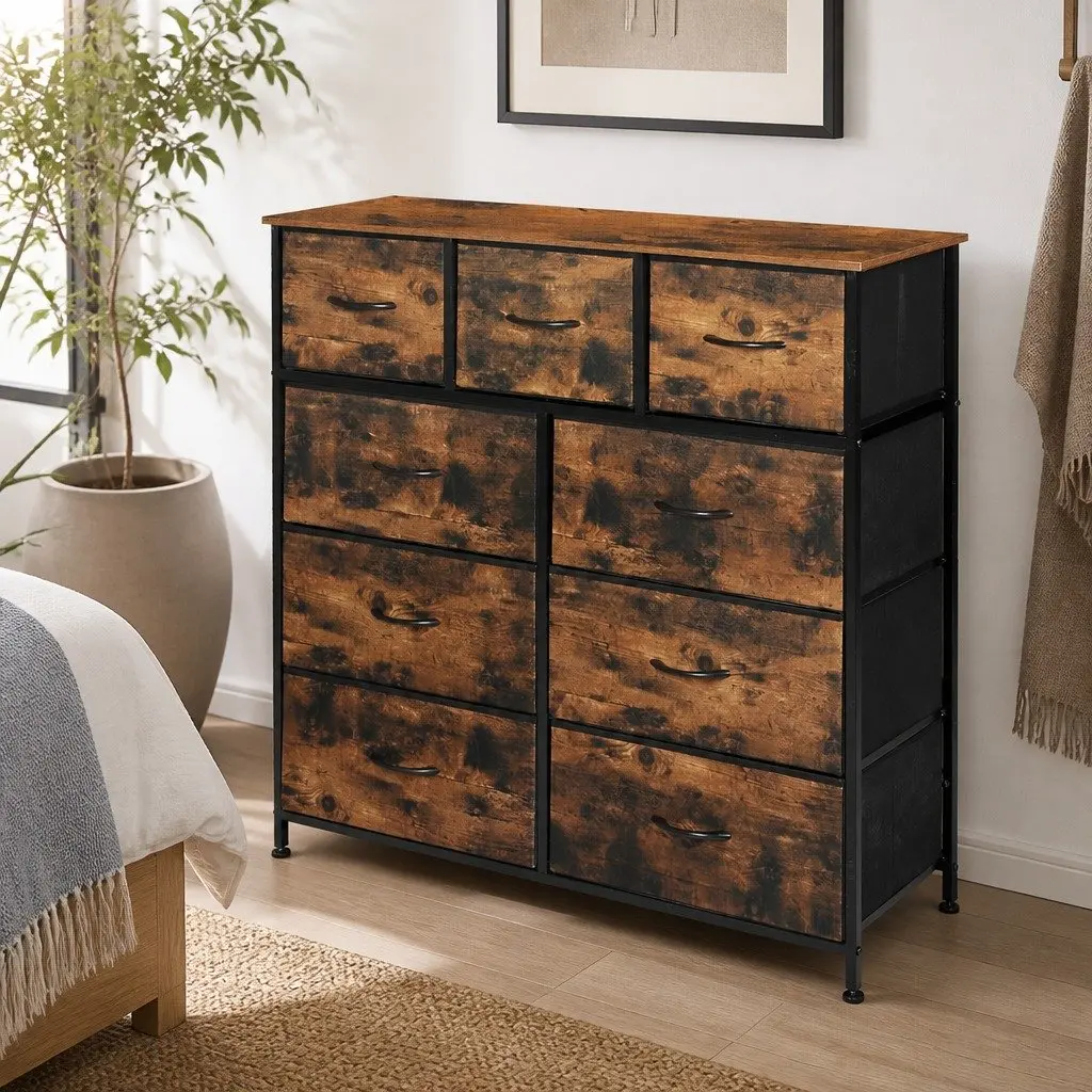 Brown Storage Tower Chest with Spacious Drawers