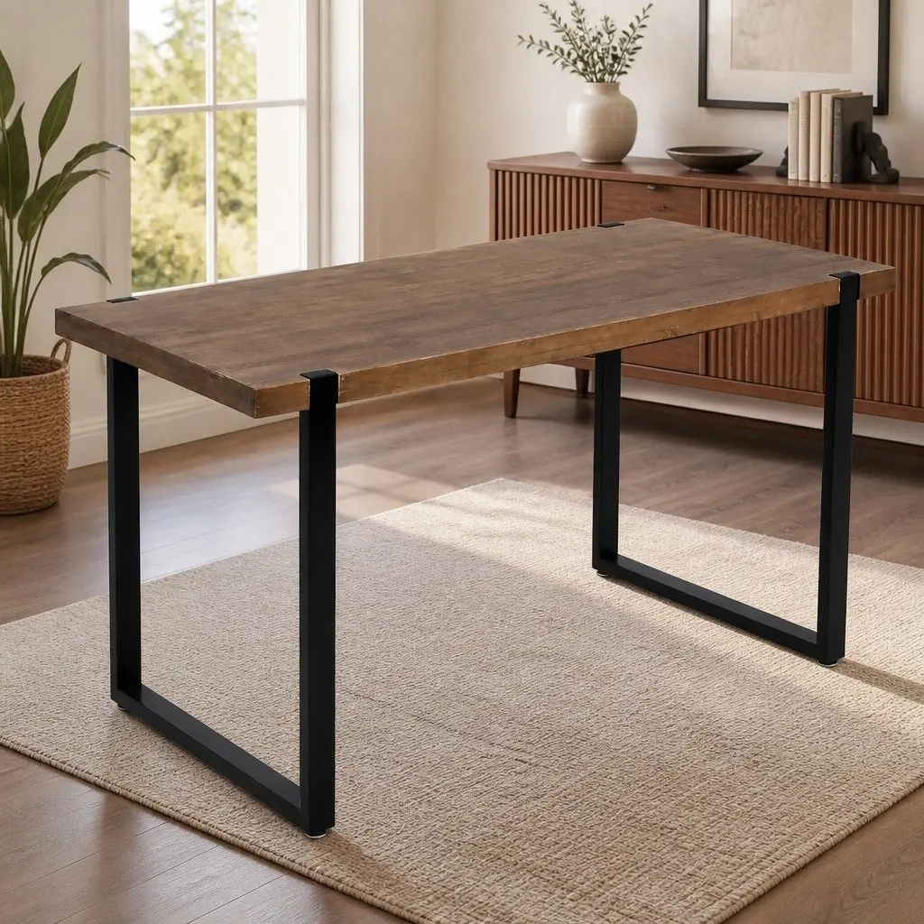 Industrial Dining Table with Solid Pine Wood Top