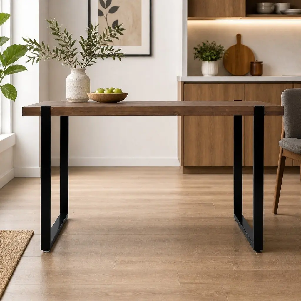 Industrial Dining Table with Solid Pine Wood Top