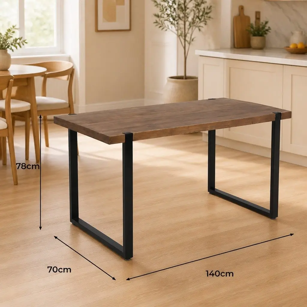 Industrial Dining Table with Solid Pine Wood Top