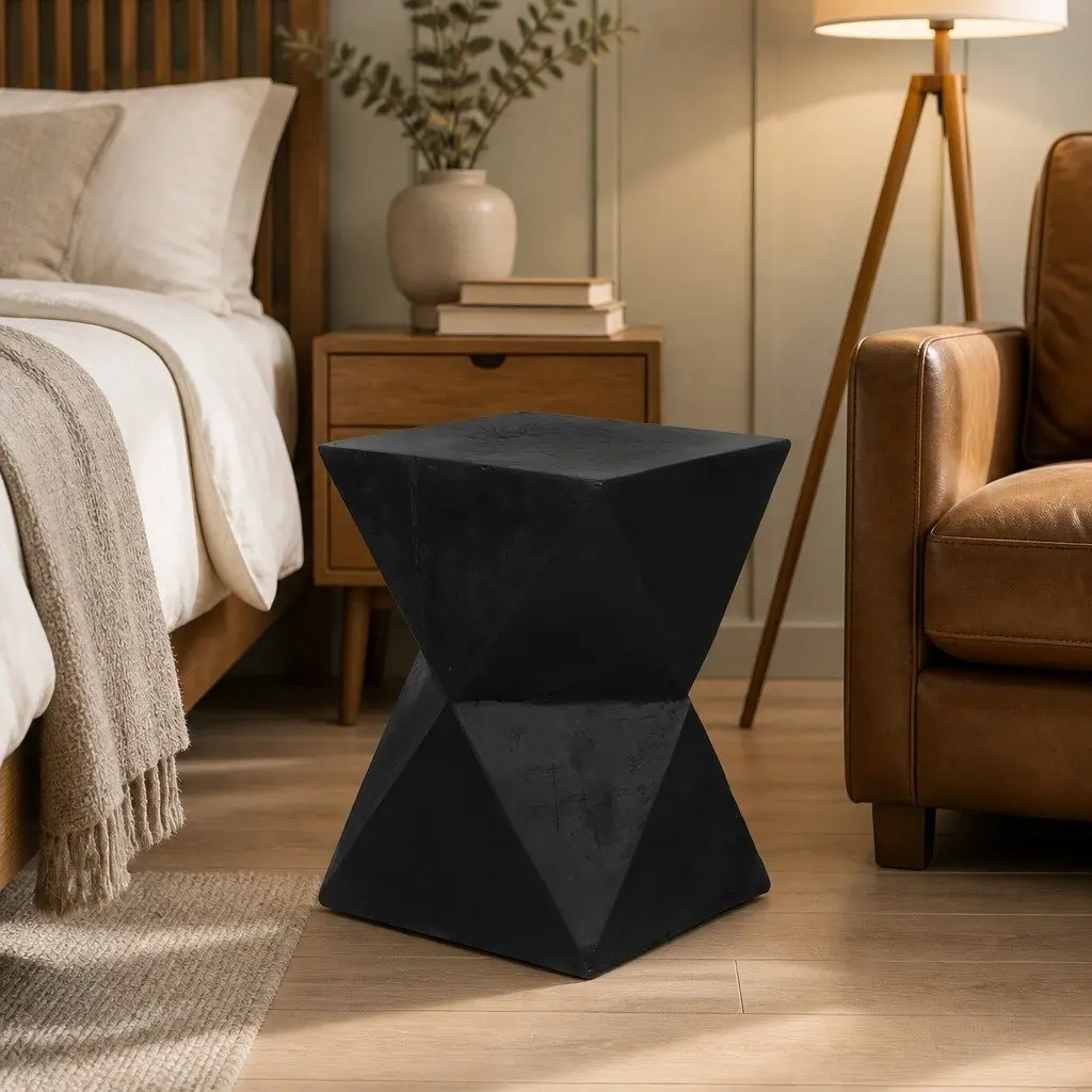 Terrazzo Geometric Side Table in Black