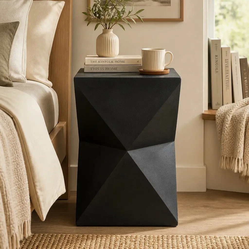 Terrazzo Geometric Side Table in Black