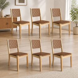 Set of 6 Stylish Wooden Dining Chairs with Leatherette Seats