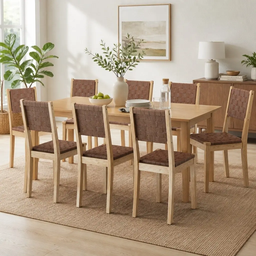 Dining Chairs x8 Accent Lounge PU Leather Solid Beech Wood Frame Kitchen Seating