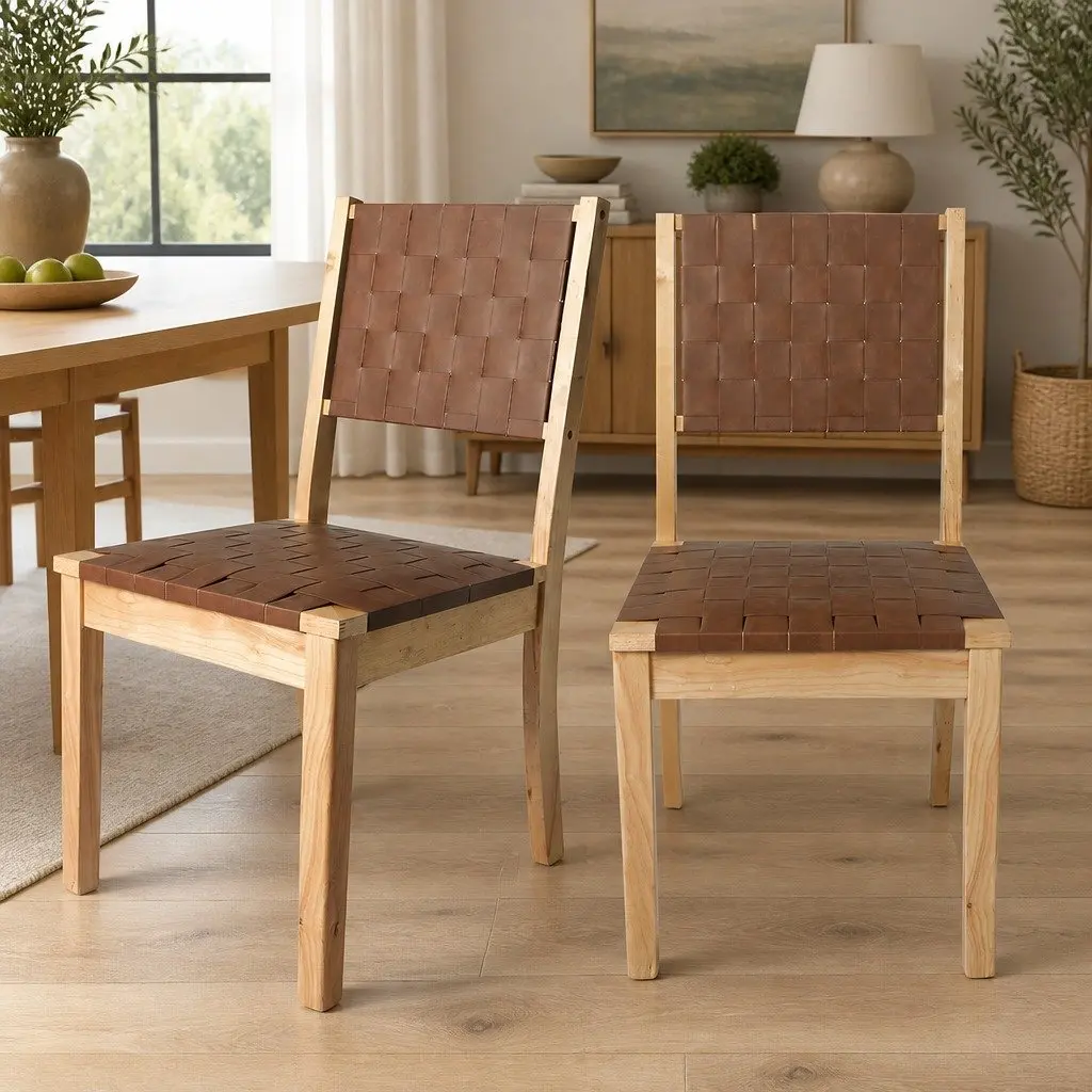 Accent Lounge Dining Chairs with Solid Wood and Leatherette