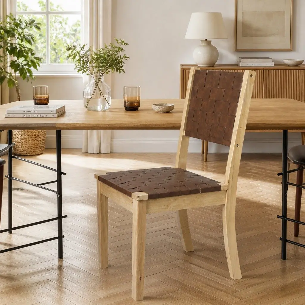 Accent Lounge Dining Chairs with Solid Wood and Leatherette