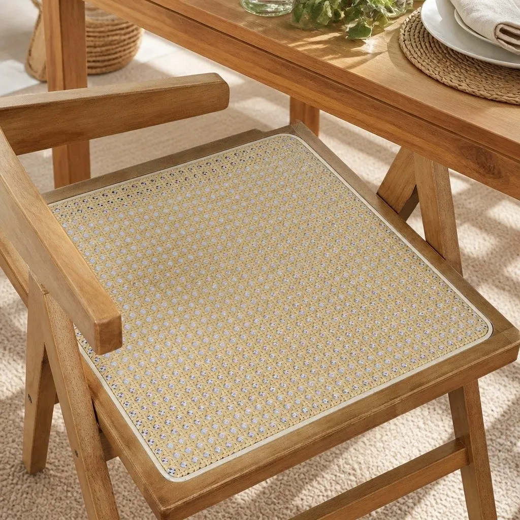 8-Piece Natural Armrest Dining Chair Set with Rattan Weave