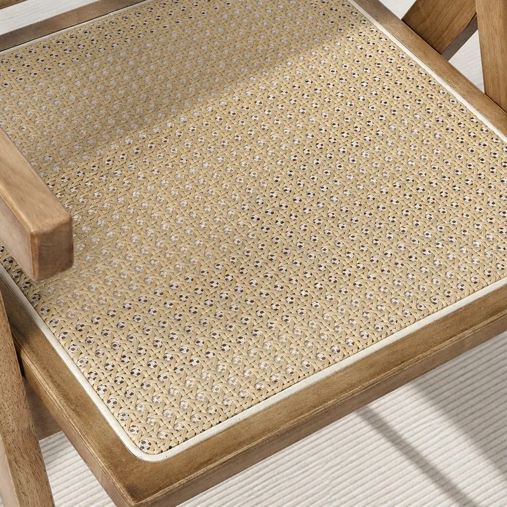 Set of 2 Solid Wood Dining Chairs with Rattan Weave