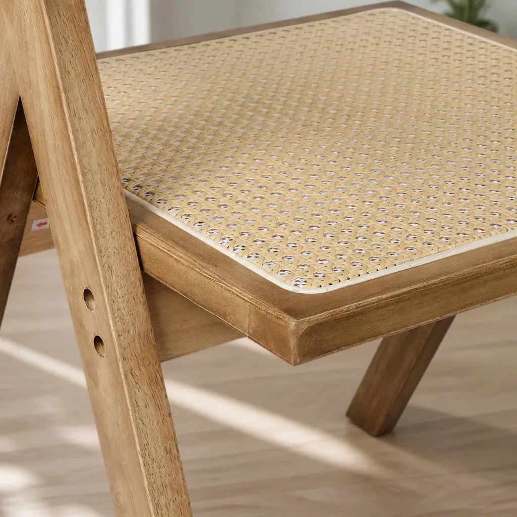 Set of 2 Solid Wood Dining Chairs with Rattan Weave