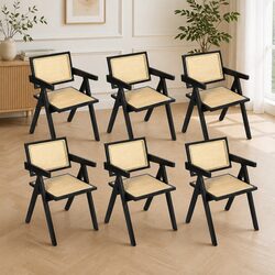 Set of 6 Black Wicker Armchairs with Rattan Backrest