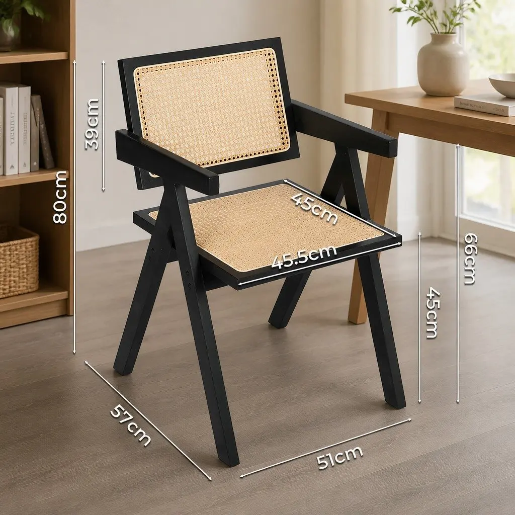 Rattan Wicker Dining Chair with Armrests and Sturdy Frame