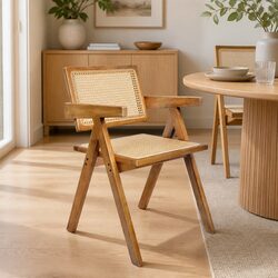 Solid Rubber Wood Dining Chair with Rattan Weave