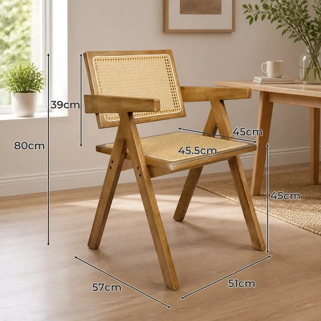 Solid Rubber Wood Dining Chair with Rattan Weave