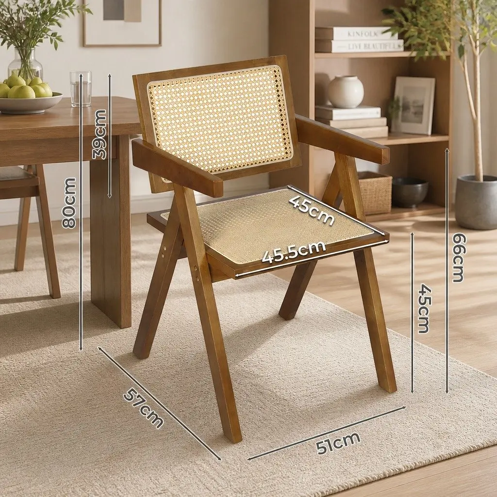 Dining Chair Rattan Rubber Wood Walnut 51cm W x 57cm D x 80cm H