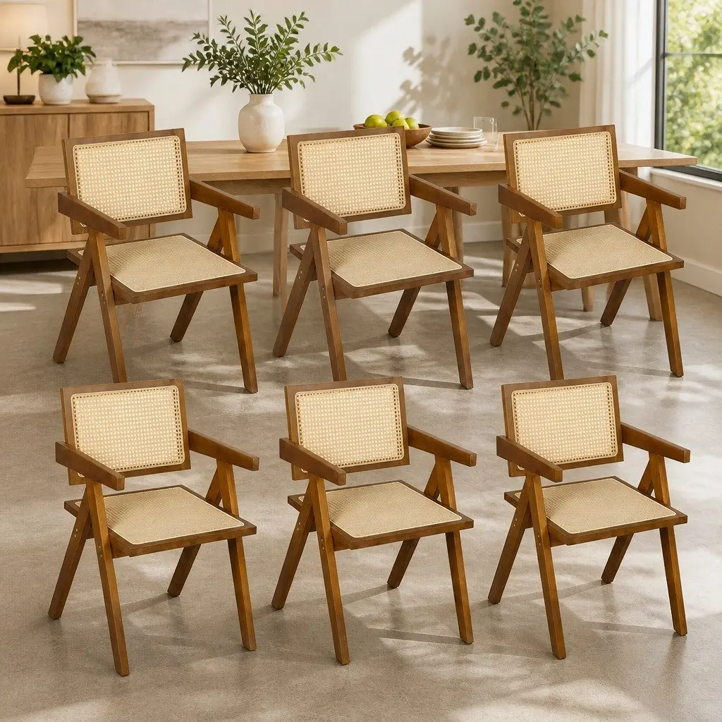 Dining Chair Rattan Rubber Wood 51cm x 57cm x 80cm Walnut