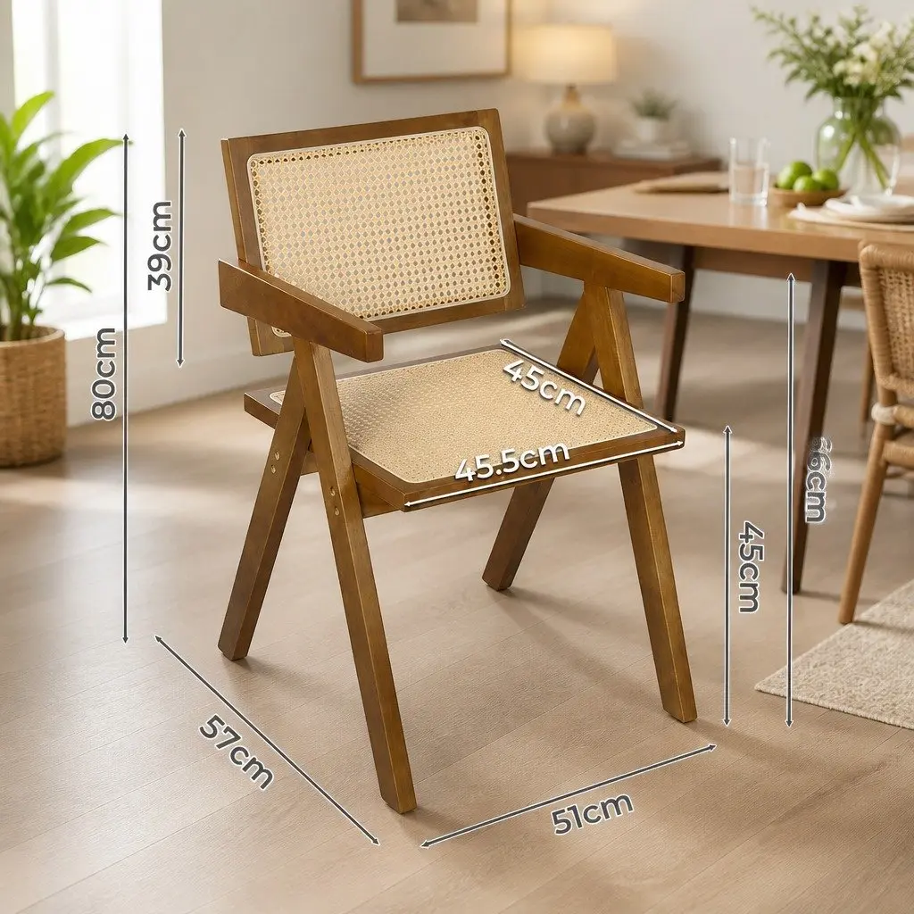 Dining Chair Rattan Rubber Wood 51cm x 57cm x 80cm Walnut
