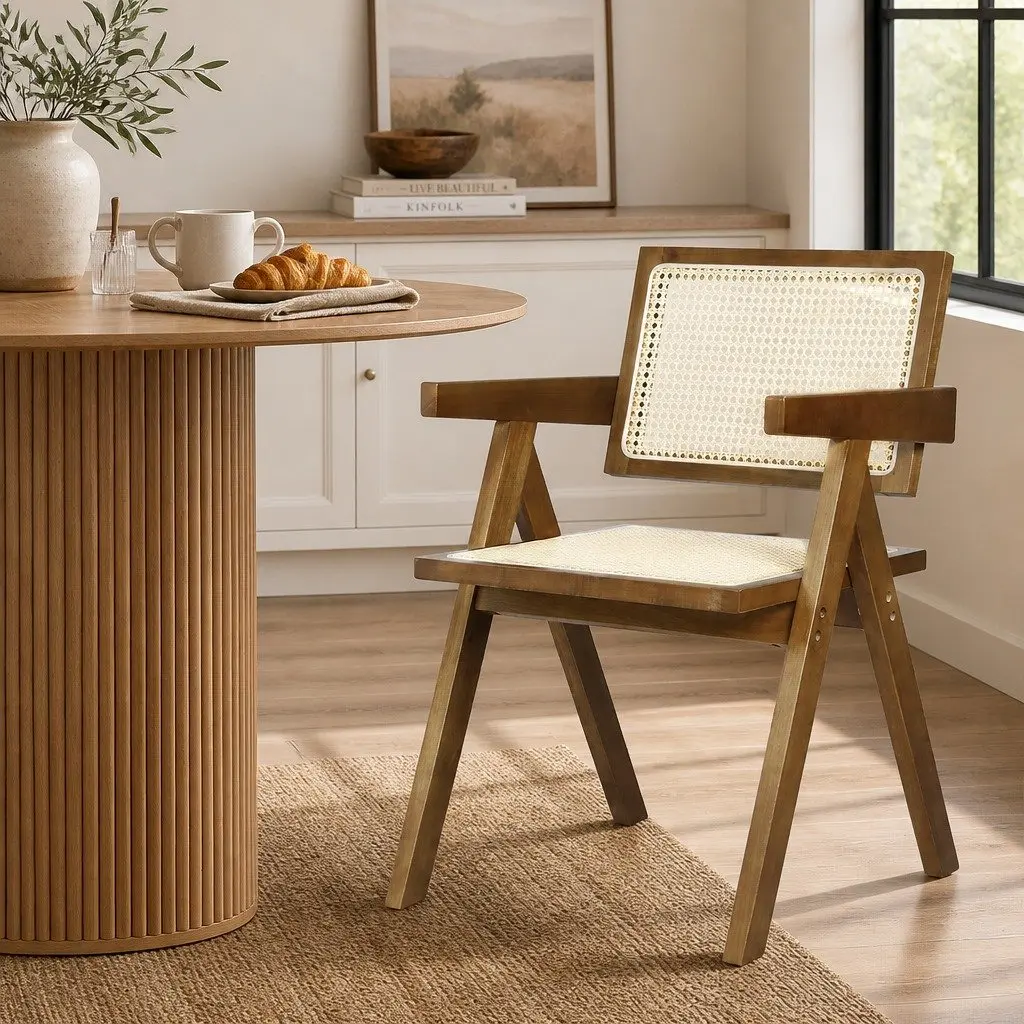 Dining Chair Rattan Rubber Wood 51cm x 57cm x 80cm Walnut