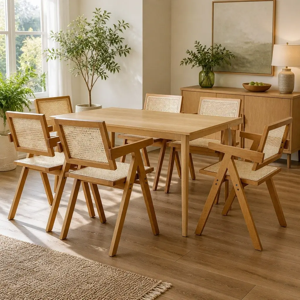 Dining Chair Rattan Rubber Wood 51cm x 57cm x 80cm Walnut