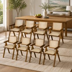 Walnut Dining Chair with Rattan Weave and Wooden Frame
