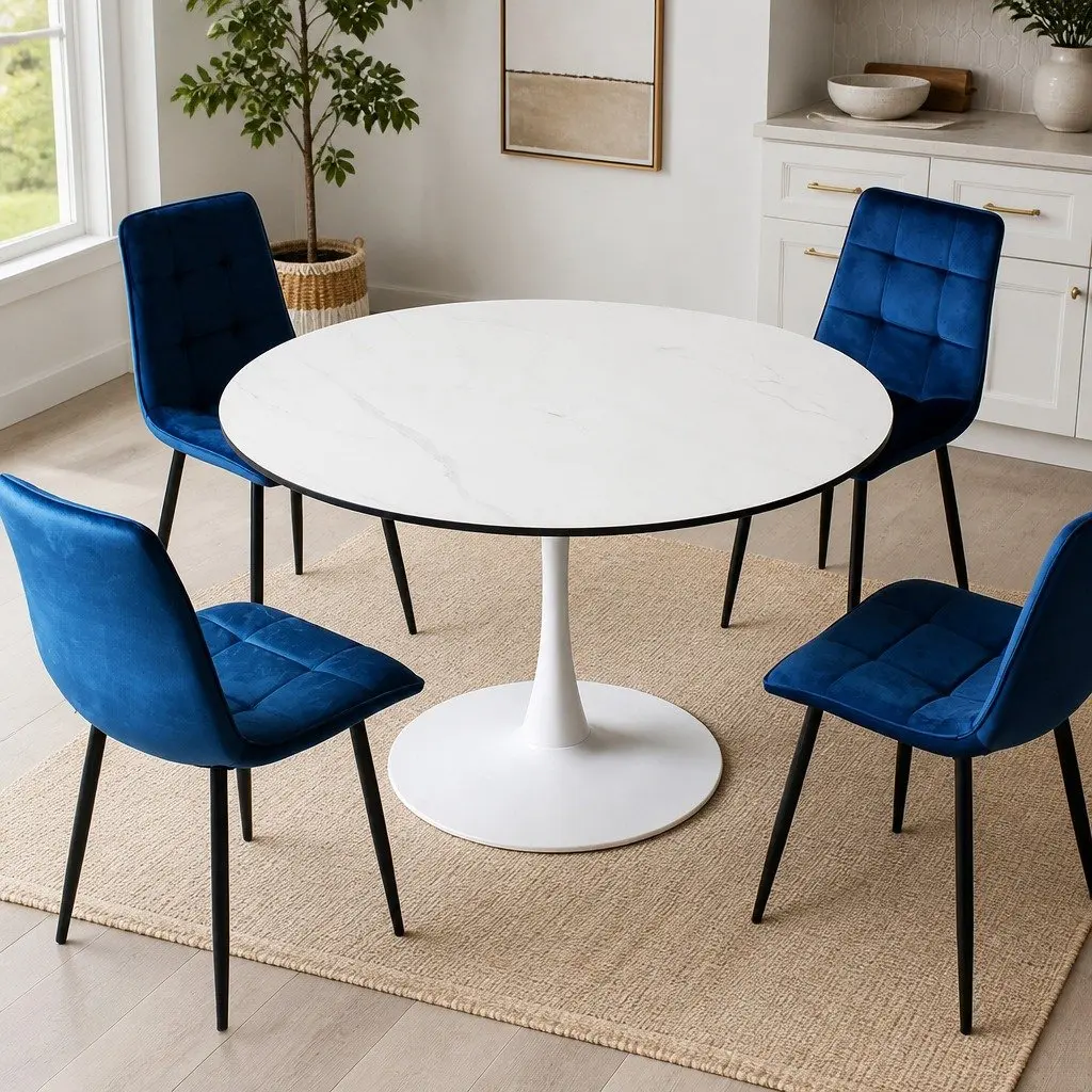 Dining Table MDF Steel 120cm White