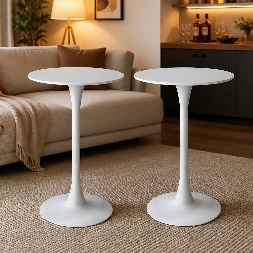 2x High-Top Round Bar Tables with Gloss Marble Finish
