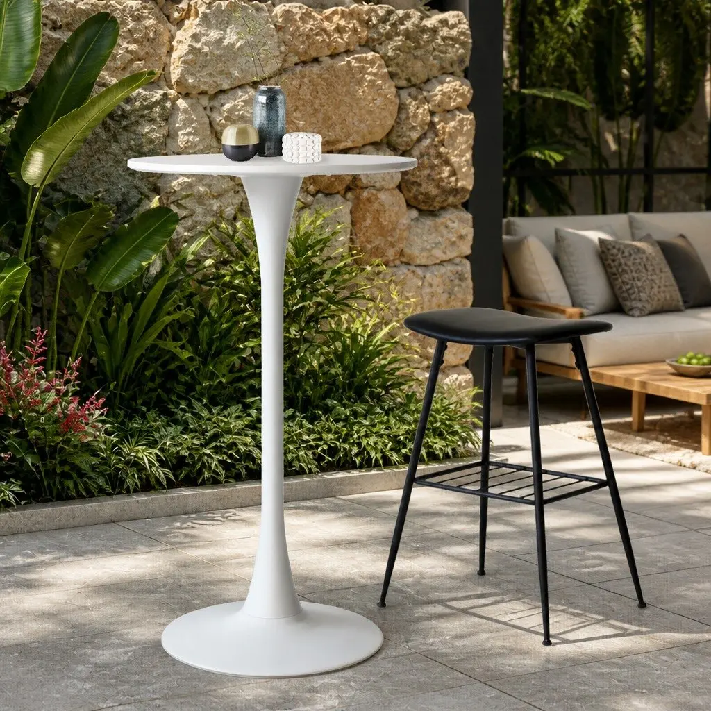 2x High-Top Round Bar Tables with Gloss Marble Finish