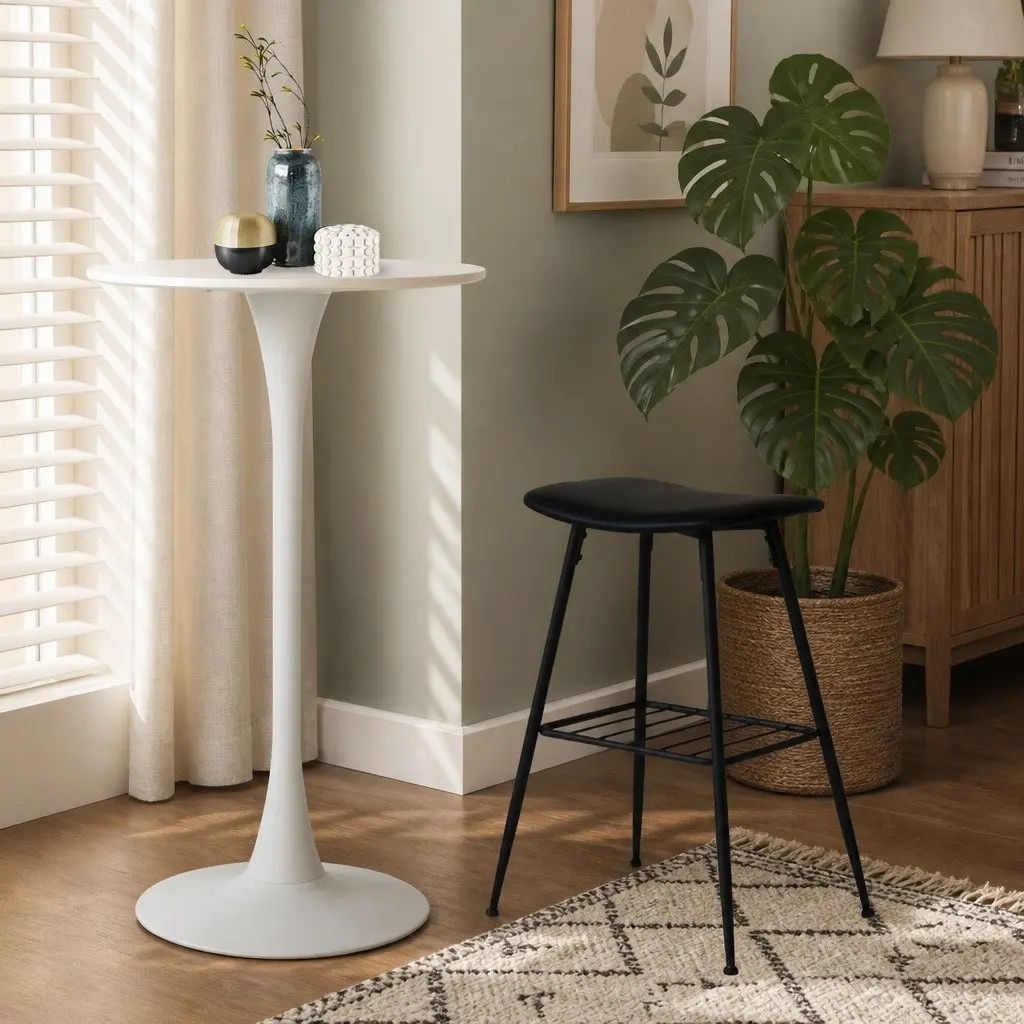 2x High-Top Round Bar Tables with Gloss Marble Finish