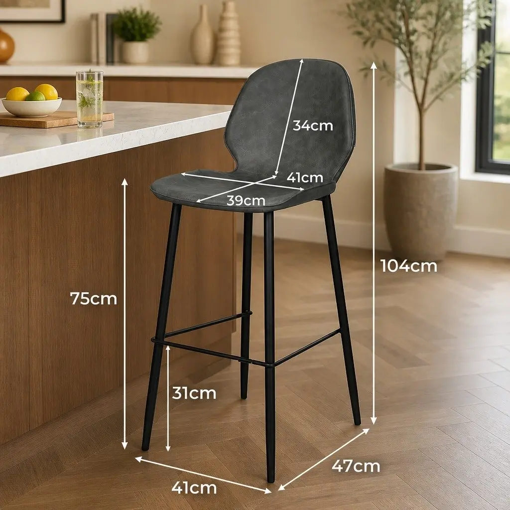 Bar Stools Leathaire 75cm Grey Seat Steel Frame